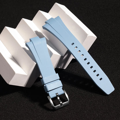 Perfect Fit For Tissot PRX 40 FKM Rubber Strap with Silver Pin Clasp - 12mm for Powermatic 80 (Unisex) Watch Bands