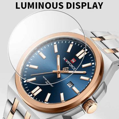 Top NAVIFORCE Men's Luxury Business Quartz Watch Luminous Steel Band Waterproof with Calendar Male Wristwatch Gift Reloj Hombre