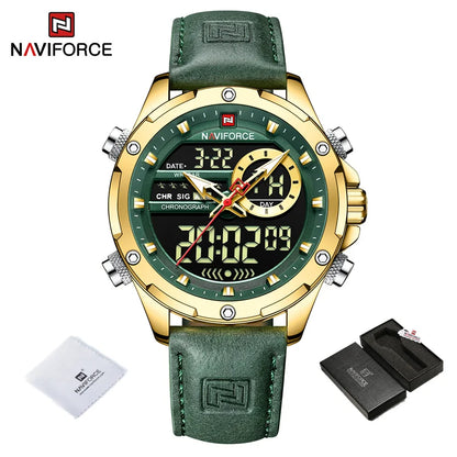 NAVIFORCE Original Men's Dual Time Luxury Sport Watch Casual Chronograph Alarm Quartz Wristwatch Leather Strap Waterproof Clock