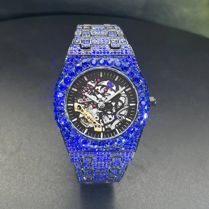 Automatic Watch For Men Luxury Full Green Ice Out Business Tourbillon Watches Bling Diamond Gold Male Mechanical Wristwatch