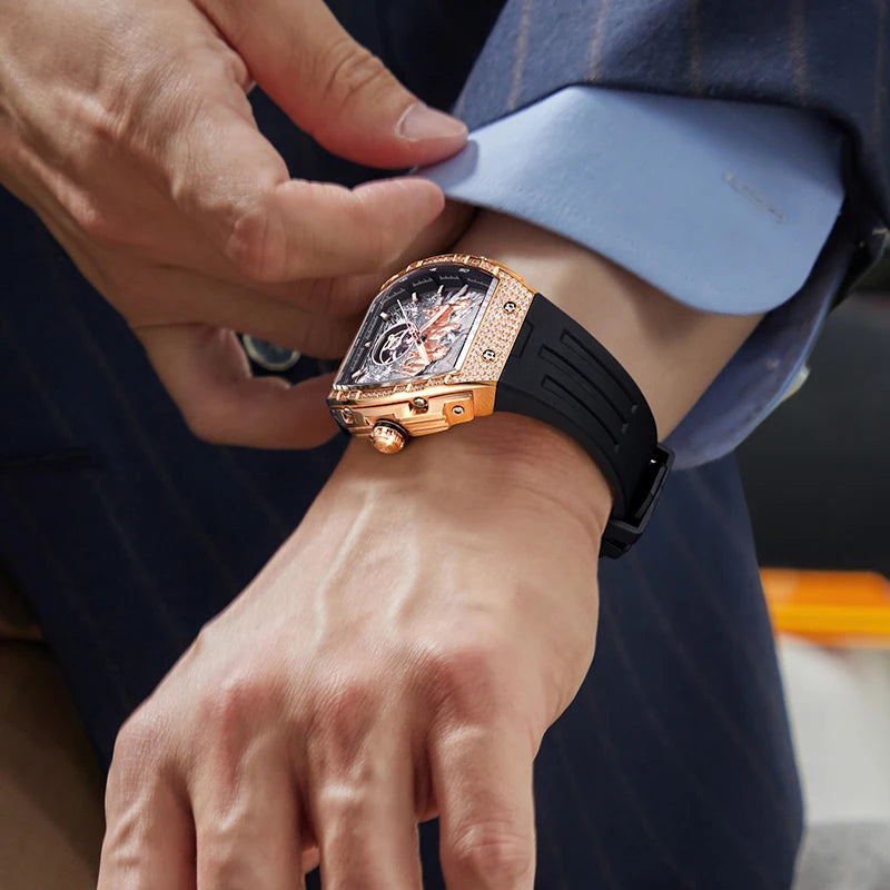 BONEST GATTI Mens German Automatic Mechanical Watch Waterproof Luminous Silicone Strap Business Fashion Men's Chronograph Watch