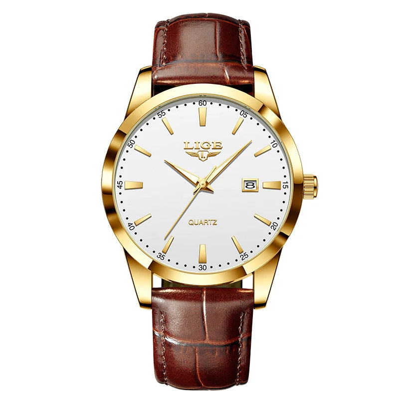 LIGE  Watch Fashion Leather Strap Mens Watches Military Quartz Wristwatches