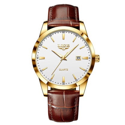LIGE  Watch Fashion Leather Strap Mens Watches Military Quartz Wristwatches