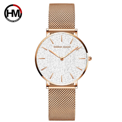 Hannah Martin Luxury Women's Watch With Japanese Original Quartz Movement Stainless Steel Mesh Strap 36mm Rose Gold Wrist Watch