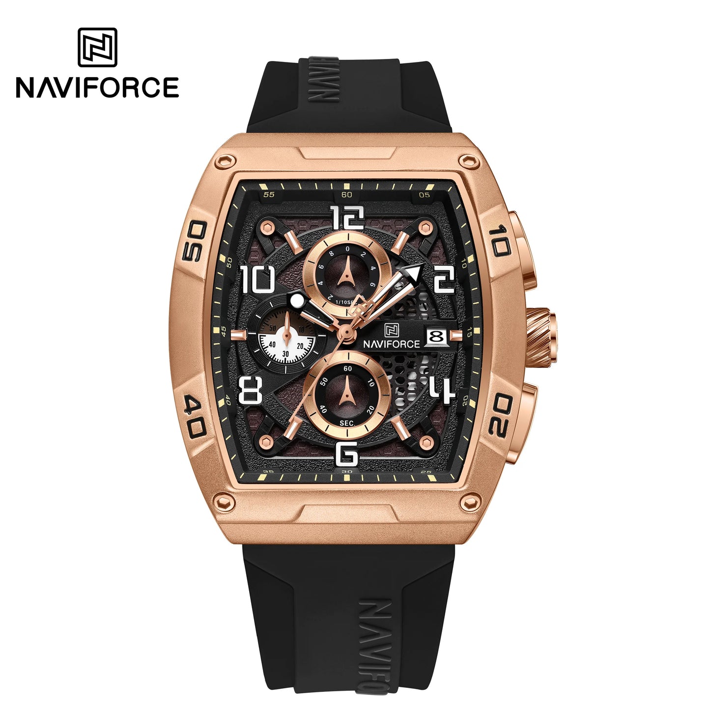 NAVIFORCE Men Quartz Multi-function Calendar Watches Male Personalized Fashion Sport  Wrist Watches Large Dial TPU Strap Clock