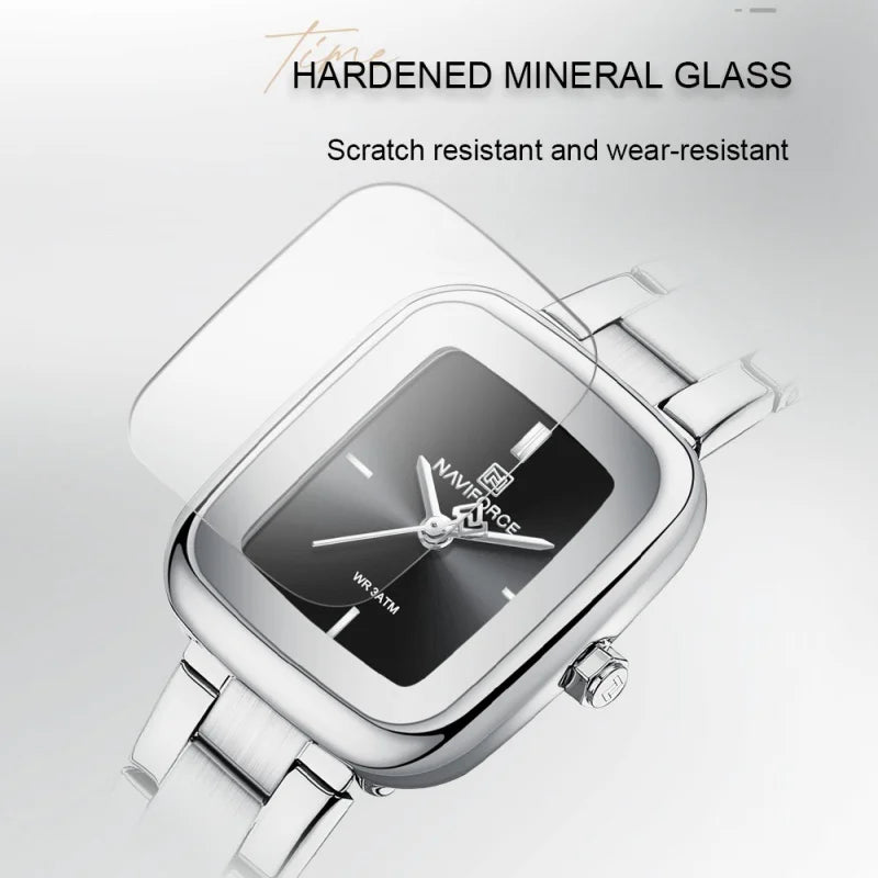 NAVIFORCE Fashion Watches for Women Sports 30M Waterproof Women's Stainless Steel Watches Unique Square Ultra light Girls' Watch