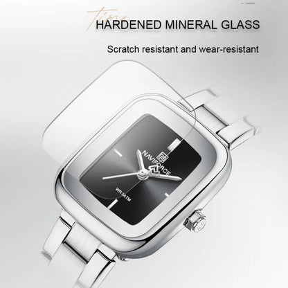 NAVIFORCE Fashion Watches for Women Sports 30M Waterproof Women's Stainless Steel Watches Unique Square Ultra light Girls' Watch
