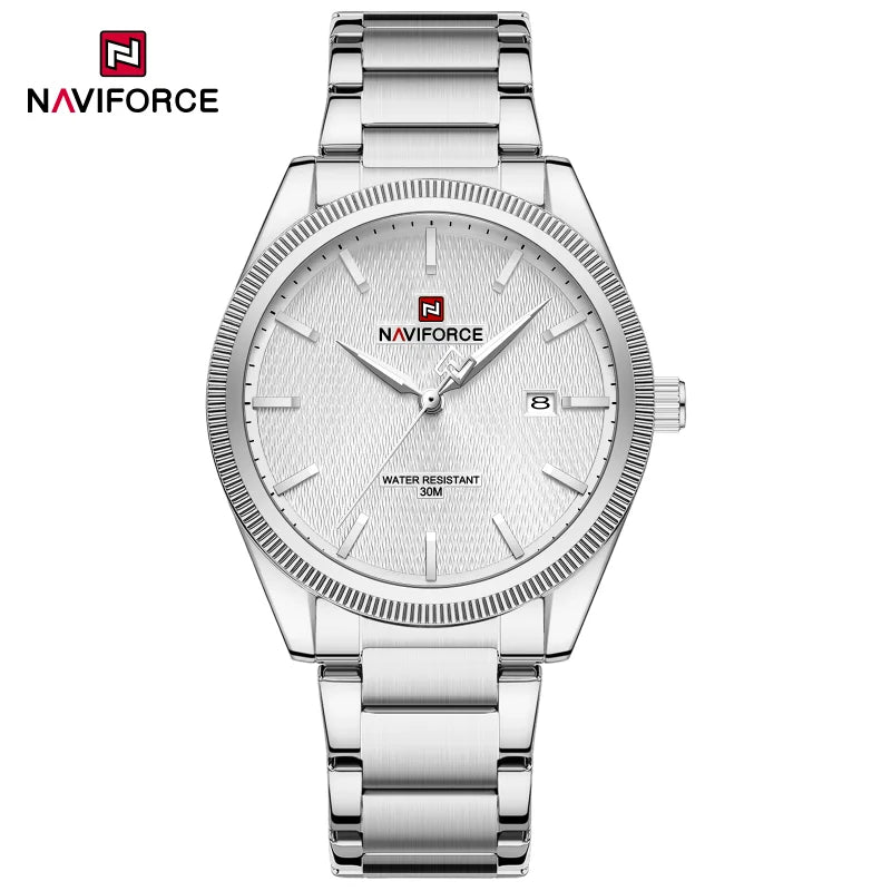 NAVIFORCE Men's Fashion Watch Luxury Business Quartz Wristwatch Stainless Steel Strap Waterproof Luminous Clock with Calendar