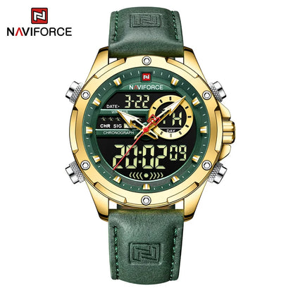 NAVIFORCE Original Men's Dual Time Luxury Sport Watch Casual Chronograph Alarm Quartz Wristwatch Leather Strap Waterproof Clock