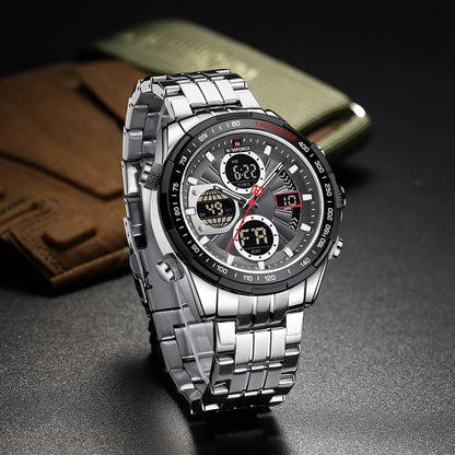 NAVIFORCE Men's Quartz Watches New Dual Display 30m Waterproof Sports Wrist Watch Stainless Steel Casual Clock Relogio Masculino