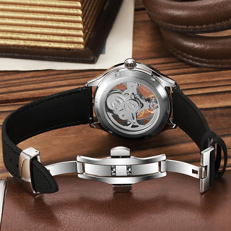 Lnverted Tourbillon Design Watch Leather Strap Waterproof Luxury Sports Men Skeleton Automatic Mechanical Watch