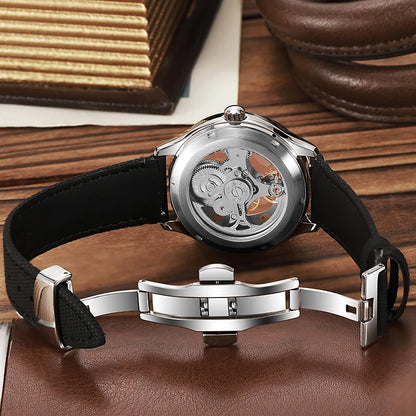 Lnverted Tourbillon Design Watch Leather Strap Waterproof Luxury Sports Men Skeleton Automatic Mechanical Watch