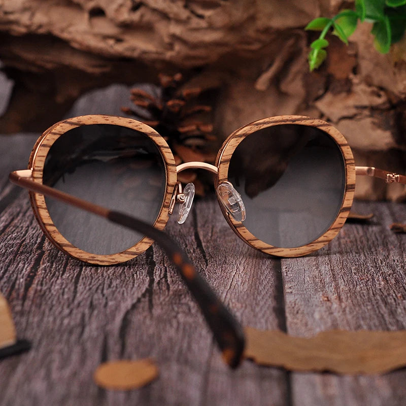 BOBO BIRD Women's Sunglasses Fashion Polarized UV400 Lens Metal Temple Eyewear Vintage Oval Wood Glasses in Wooden Gift Box