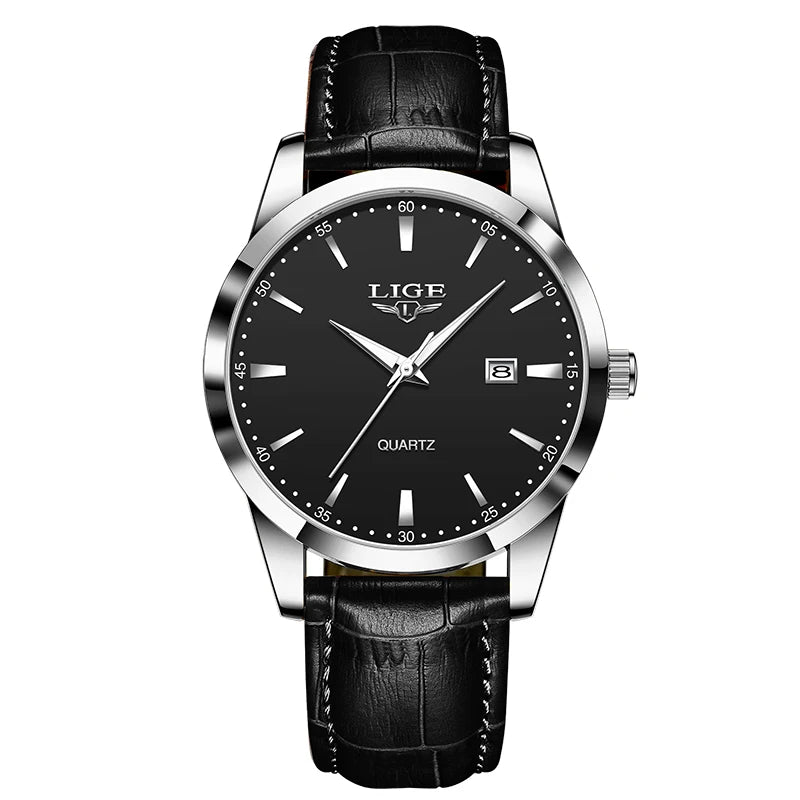 LIGE  Watch Fashion Leather Strap Mens Watches Military Quartz Wristwatches