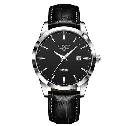 LIGE  Watch Fashion Leather Strap Mens Watches Military Quartz Wristwatches