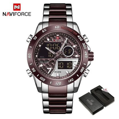NAVIFORCE Watches for Men Quartz Dual Display Luminous Stainless Steel Strap Male Normal Business Wristwatch Father's Day Gifts