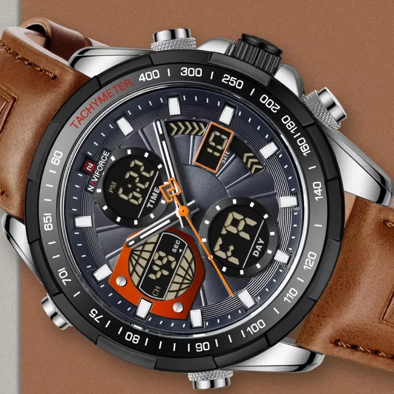 2025 NAVIFORCE Sport Watches for Men Strong Luminous Dual Display Waterproof Quartz Genuine Leather Wristwatch Relogio Masculino