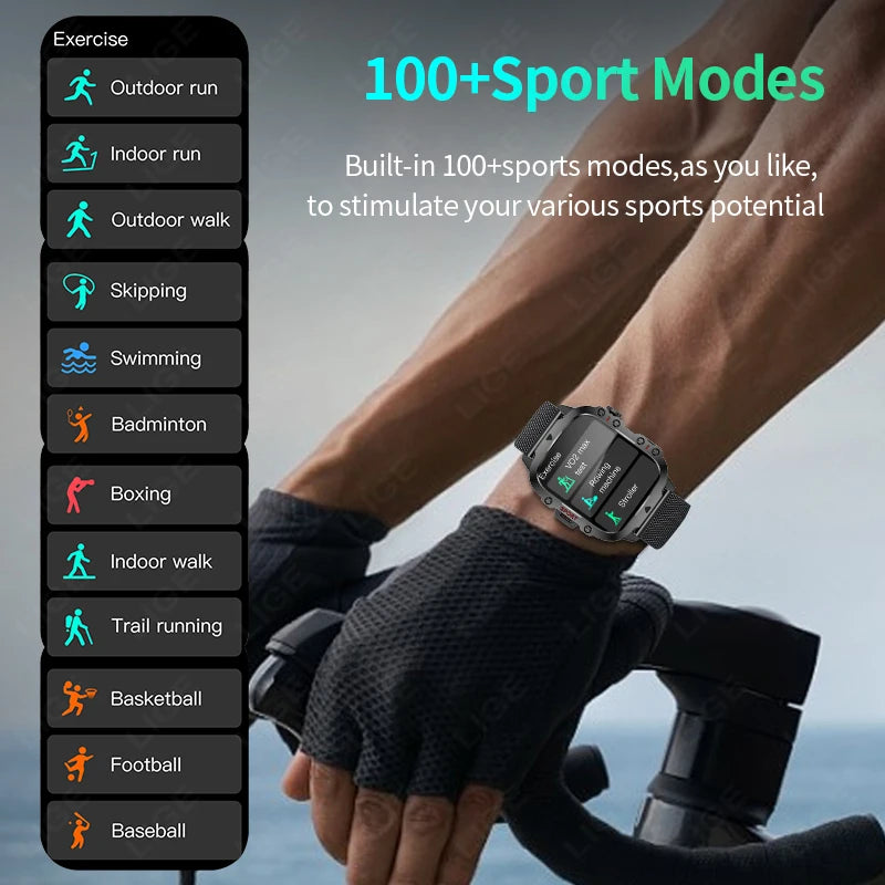 Men's Smartwatch Military Outdoor Sports Health Monitoring Bluetooth Call Voice Assistant Waterproof For Android IOS Smart Watch