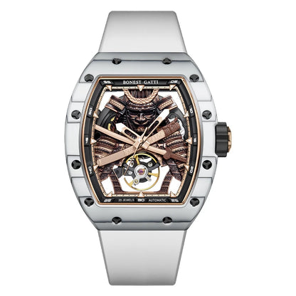 BONEST GATTI Fashion Automatic Movement Wristwatch Skeleton Warrior Big Dial Sapphire Glass Mechanical Watches for Men