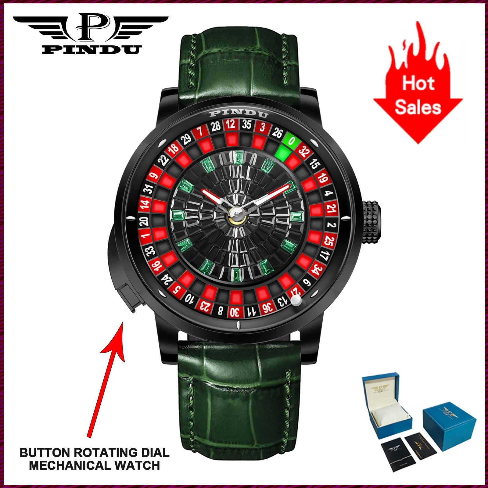 2025 PINDU Design NEW Button Rotating black shell Mechanical Watch Men NH35 Movement Stainless Steel TopLuxury Automatic Watch