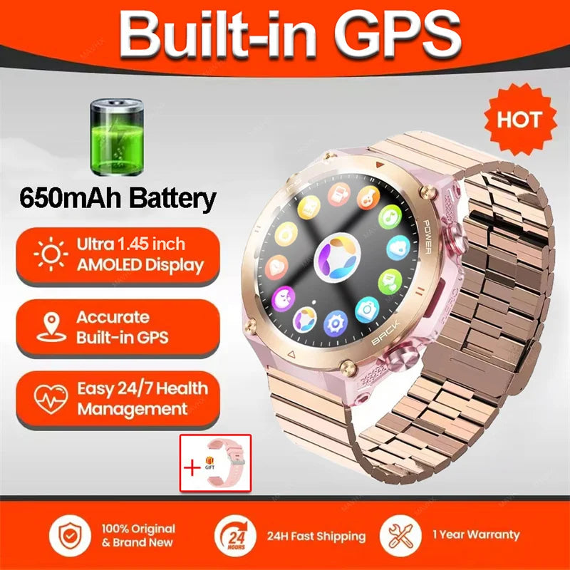 2026 New Military Outdoor Sports Smart Watch Men P68 Waterproof Built-in GPS Compass 650mAh Battery Bluetooth Call Smar twatch