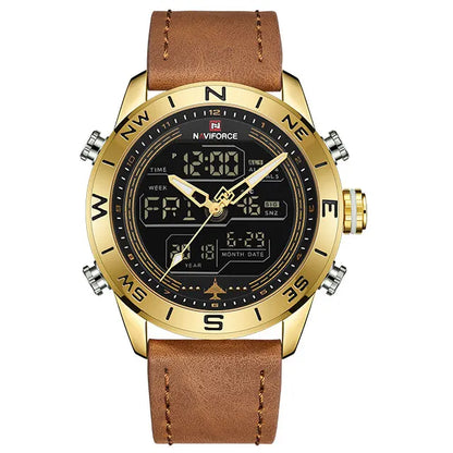 NAVIFORCE Luxury Brand Men Sports Quartz Watch Men's Genuine Leather Waterproof Wrist Watches Male Fashion Date Week LED Clock