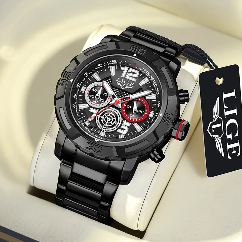 LIGE 2026 Mens Watches Top Brand Luxury Business Men Watch Chronograph Male Clock Men Quartz Wristwatches Relogio Masculino+BOX