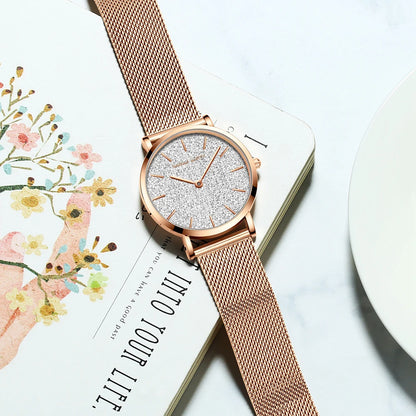 Hannah Martin Luxury Women's Watch With Japanese Original Quartz Movement Stainless Steel Mesh Strap 36mm Rose Gold Wrist Watch