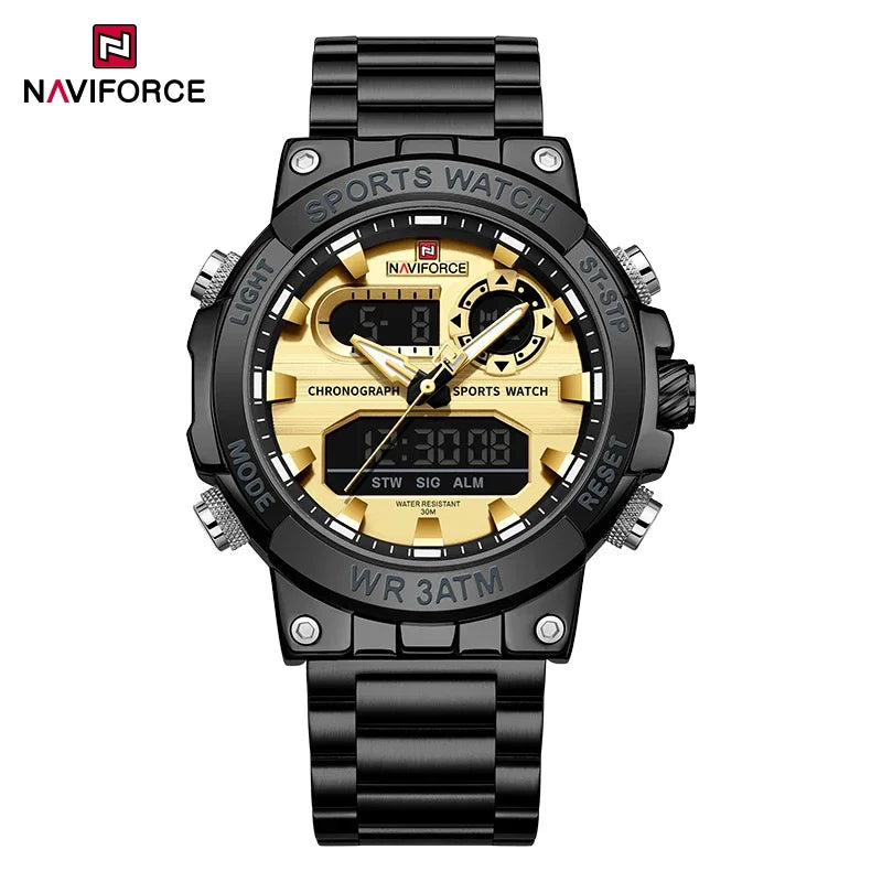 NAVIFORCE Mens Watch Dual Display Sport 30M Water Resistant Digital Chronograph Clock Army Military Style Male Wristwatch NF9237