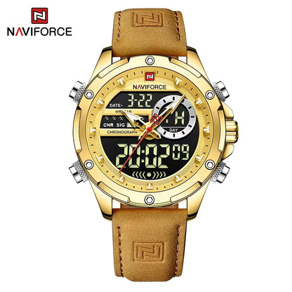 NAVIFORCE Fashion Watches male Casual Genuine Leather Wristwatch Military Waterproof Digital Chronograph Quartz Man Alarm Clocks