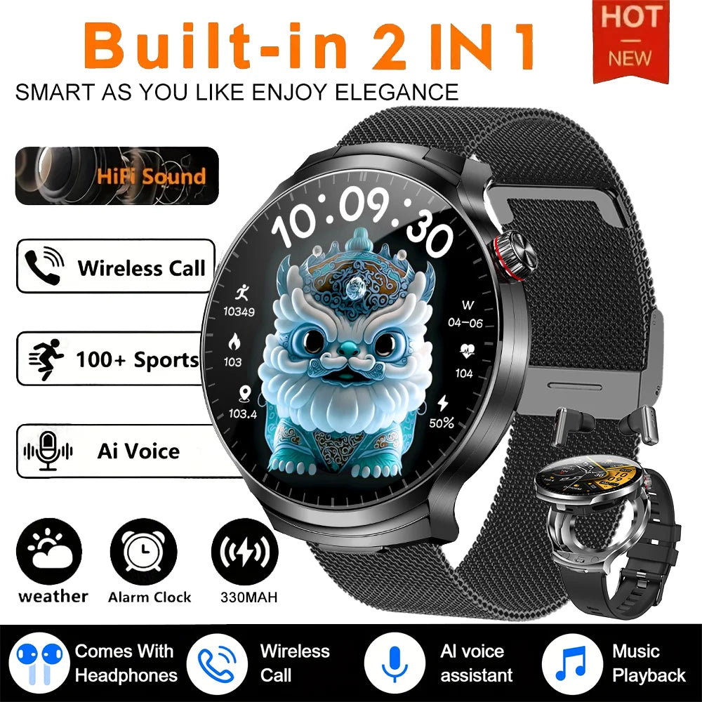 For Xiaomi New 2 in 1 Smart Watch With Earbuds Smartwatch TWS Bluetooth Earphone Heart Rate Blood Oxygen Monitor Sports Watch