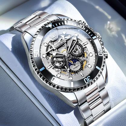 OLEVS 6715 Men's Watch Hollow Date Automatic Mechanical Watch For Men 43mm Big Dial Moon Phase Fashion Waterproof Man Wristwatch