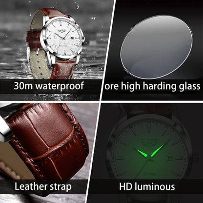 LIGE  Watch Fashion Leather Strap Mens Watches Military Quartz Wristwatches