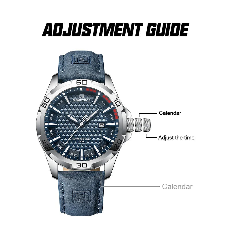 NAVIFORCE Brand Men Fashion Quartz Watches Male Leather Strap Sport Waterproof Wristwatches CalendarClock Relogio Masculino