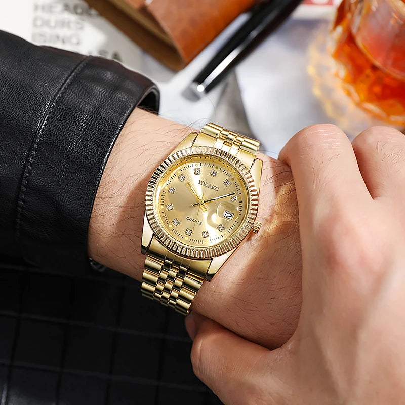 Luxury Rhinestone Men Business Watches Fashion Women Quartz Watch with Calendar Clock Gift（Without Box）