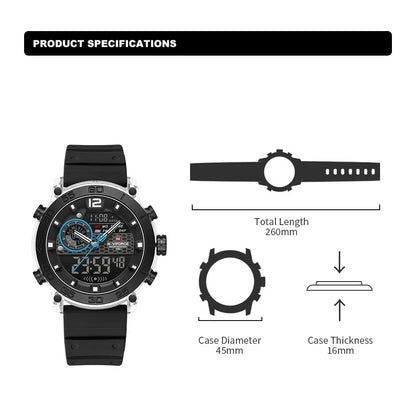 NAVIFORCE Men's Lightweight Sports Wrist Watch Dual Display Time Night Light Watches Boy's Quartz  Stopwatch Multifunctional
