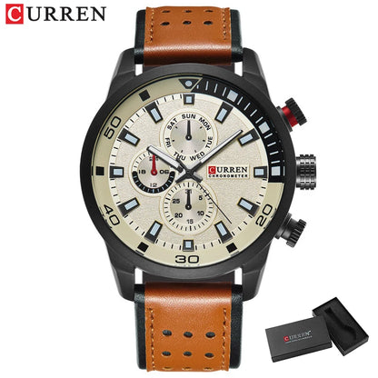 CURREN 8250 Men's Waterproof Casual Three-Hand Watch Business Leather Breathable Strap Wristwatch