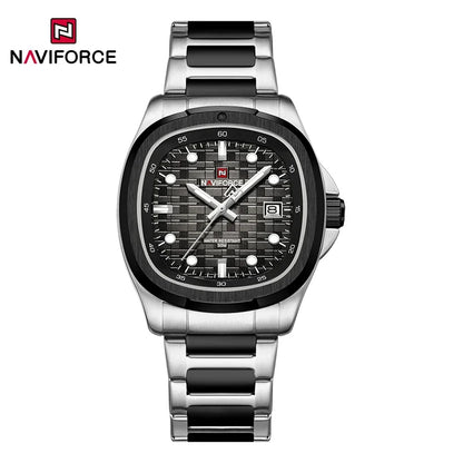 NAVIFORCE Fashion Men's Business Quartz Watch Stainless Steel Luminous Calendar Clock Male Square Dial Sports Wristwatch
