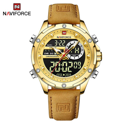 NAVIFORCE Fashion Watches male Casual Genuine Leather Wristwatch Military Waterproof Digital Chronograph Quartz Man Alarm Clocks