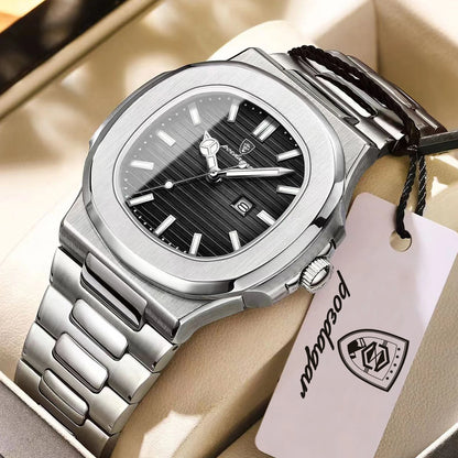 POEDAGAR Square Luxury Men Wristwatch Waterproof Luminous Date Stainless Steel Male Clock Business Sports Quartz Watches For Me