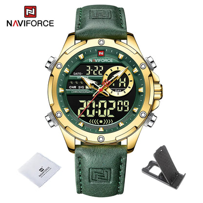 NAVIFORCE New Men Watches Business Genuine Leather Quartz Chronograph Luxury Brand Luminous Wristwatch Analog Digital Male Clock