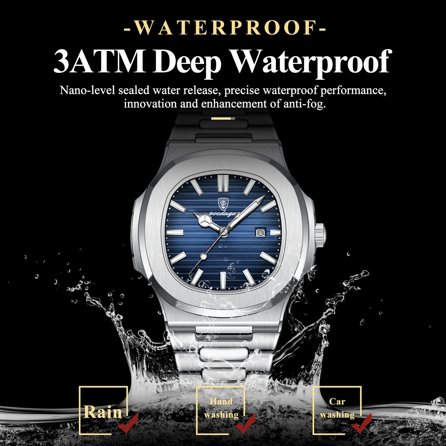 POEDAGAR Square Luxury Men Wristwatch Waterproof Luminous Date Stainless Steel Male Clock Business Sports Quartz Watches For Me