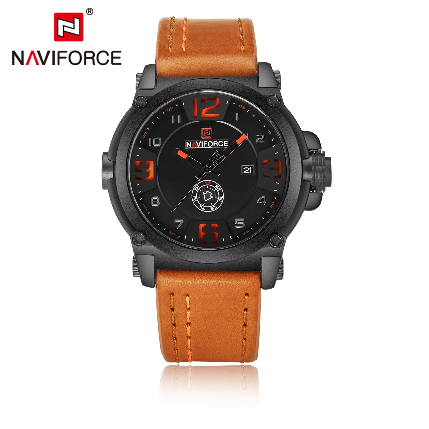 NAVIFORCE Top Luxury Brand Men Sports Military Quartz Watch Man Analog Date Clock Leather Strap Wristwatch Relogio Masculino