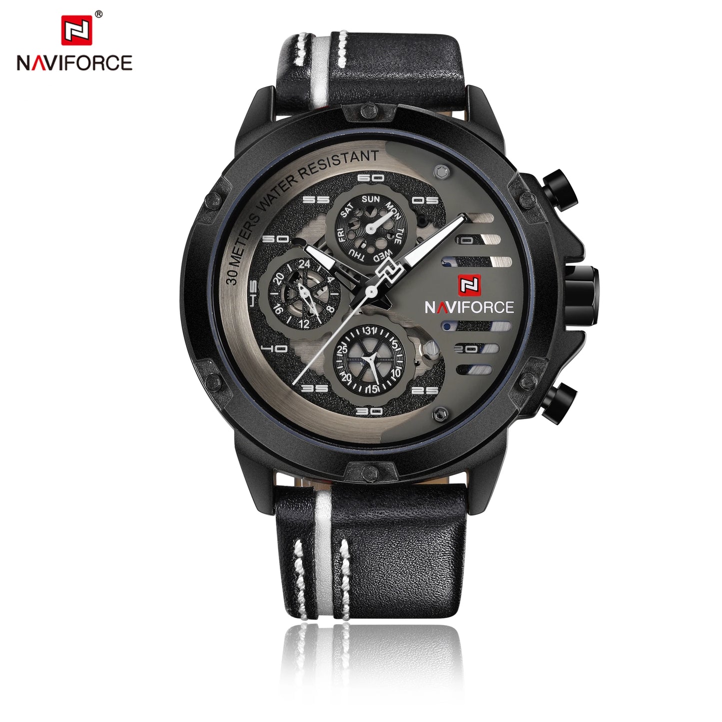 NAVIFORCE Mens Watch Top Brand Luxury Waterproof 24 Hour Date Quartz Watch Man Leather Sport WristWatch Men Waterproof Clock