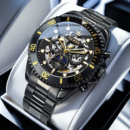 OLEVS 6715 Men's Watch Hollow Date Automatic Mechanical Watch For Men 43mm Big Dial Moon Phase Fashion Waterproof Man Wristwatch
