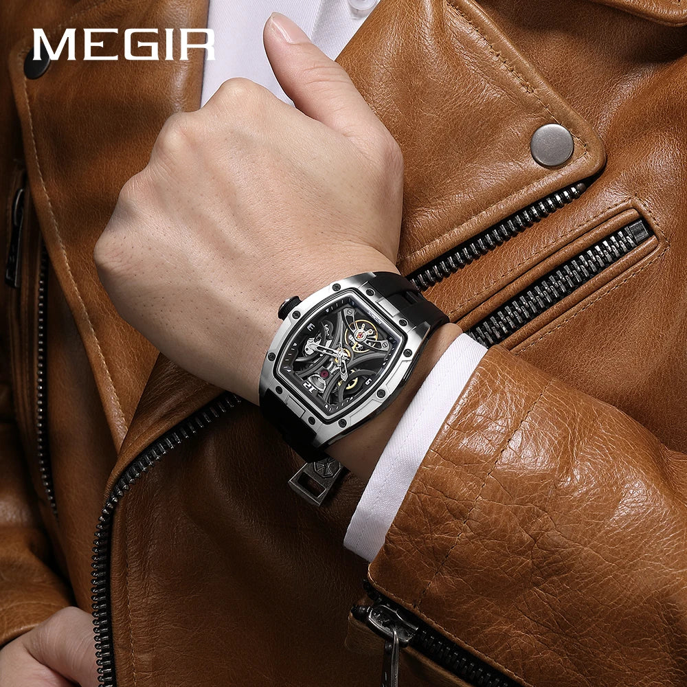 MEGIR 2026 New Men Automatic Mechanical Watches Men Luxury Brand Movemen Stainless Steel Waterproof Watch Relogio