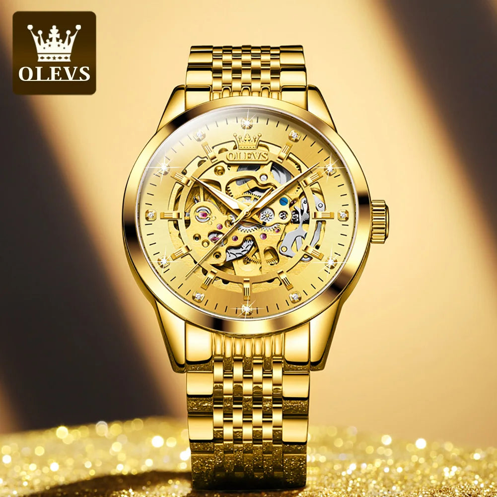 OLEVS 9920 Men's Watches Solid Stainless Steel Waterproof Luminous Man Watch Luxury Hollow Original Automatic Mechanical Watches