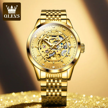 OLEVS 9920 Men's Watches Solid Stainless Steel Waterproof Luminous Man Watch Luxury Hollow Original Automatic Mechanical Watches