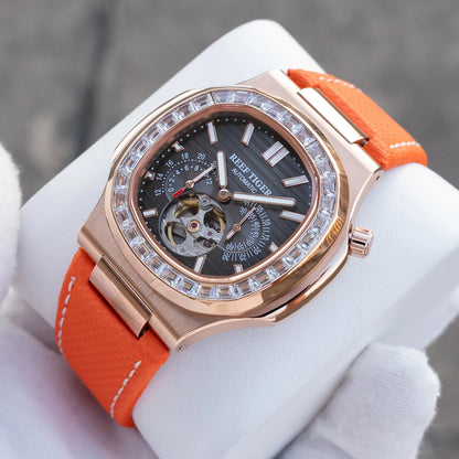 Reef Tiger Men Automatic Watch Luxury 44mm Square Mechanical Wristwatch Sapphire Luminous Skeleton Dial Date 24 Hours