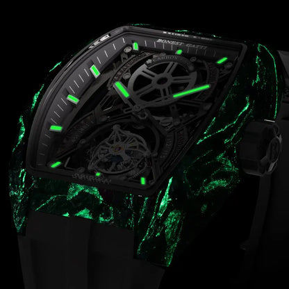 BONEST GATTI 2025 New Luxury Men Automatic Mechanical Tourbillon Skeleton Carbon Fiber Luminous Barrel Case Wristwatch